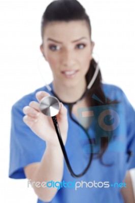 Blurred Image Of The Nurse Holding Stethoscope Stock Photo