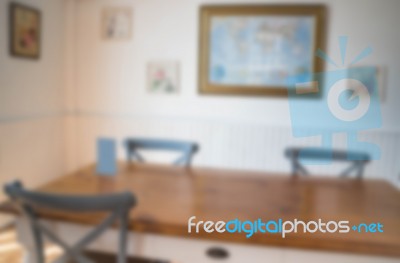 Blurred Wooden Dining Room Furniture Stock Photo