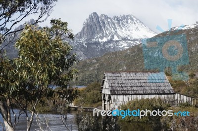 Boat Shed In Dove Lake, Tasmania  Stock Photo