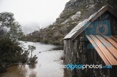 Boat Shed In Dove Lake, Tasmania  Stock Photo