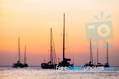 Boat Sunset Stock Photo
