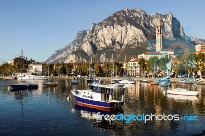 Boats At Lake Como Lecco Italy Stock Photo