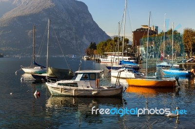 Boats At Lake Como Lecco Italy Stock Photo
