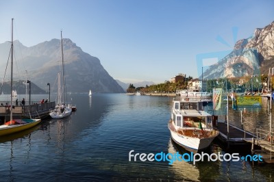 Boats At Lake Como Lecco Italy Stock Photo