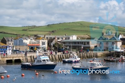 Boats In The Harbour At Lyme Regis Stock Photo