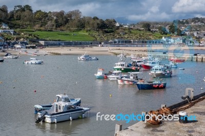 Boats In The Harbour At Lyme Regis Stock Photo