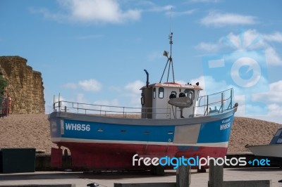 Boats On The Quayside At Lyme Regis Stock Photo