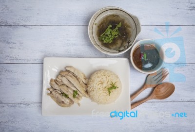 Boil Chicken With Rice Stock Photo