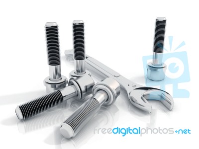 Bolts And Wrench Stock Image