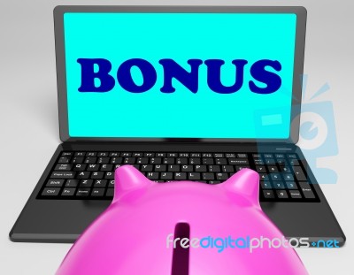 Bonus Laptop Means Perk Benefit Or Dividend Stock Image