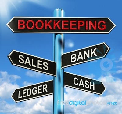 Bookkeeping Sign Means Sales Ledger Bank And Cash Stock Image