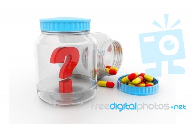Bottle For Tablets With Question Mark Stock Image
