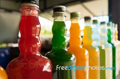 Bottle Of Fruit Syrup For Make Juice Stock Photo