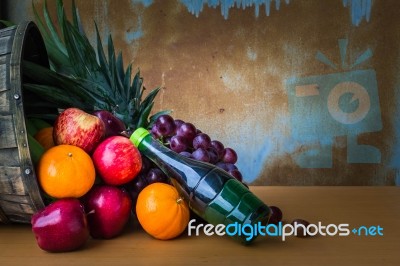 Bottles Of Juice On The Table Stock Photo