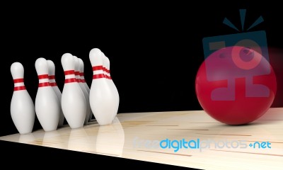 Bowling Ball Moving Straight To Bowling Pin. Indoor Sport Concept, 3d Rendering Stock Image