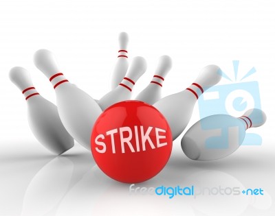 Bowling Strike Shows Ten Pin 3d Rendering Stock Image