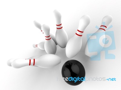 Bowling Strike Shows Winning Skittles Game Stock Image