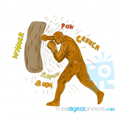Boxer Hitting Punching Bag Drawing Stock Image