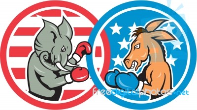 Boxing Democrat Donkey Versus Republican Elephant Mascot Stock Image