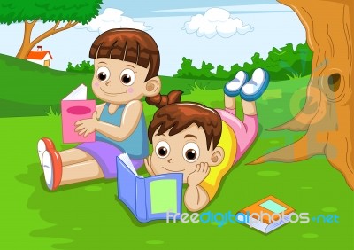 Boy And Girl Reading Stock Image