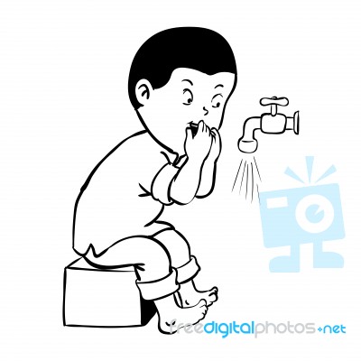 Boy Cleaning Mouth For Wudhu- Illustration Stock Image