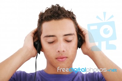 Boy Listening To Music Stock Photo