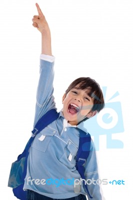 Boy Pointing Up Stock Photo