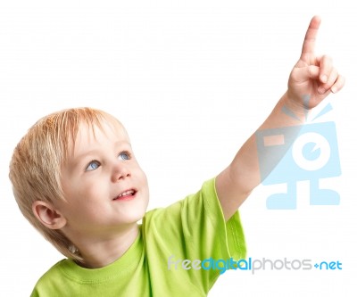 Boy Points His Finger Stock Photo