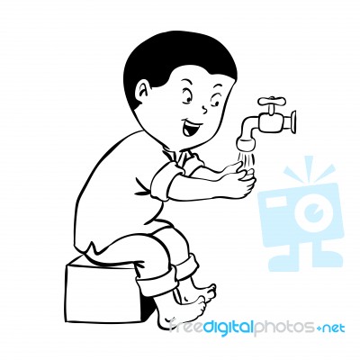 Boy Warshing Hand For Wudhu- Illustration Stock Image