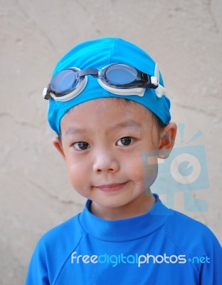 Boy With Swimming Accessories Stock Photo Boy With Swimming Accessories Stock Photo