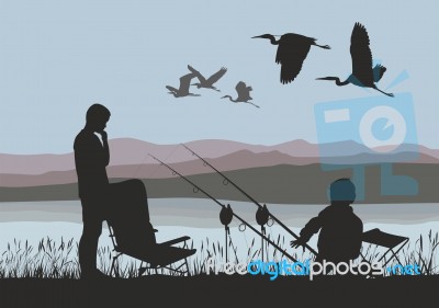 Boys On Fish And Herons Stock Image