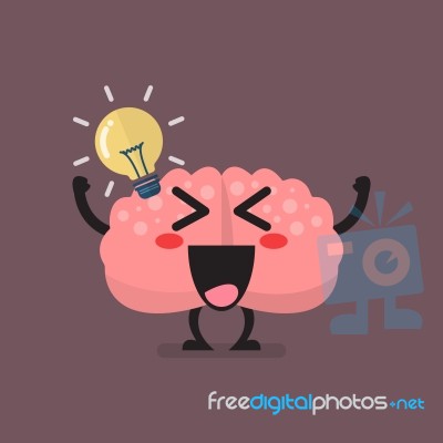 Brain Character Has A Great Idea Stock Image
