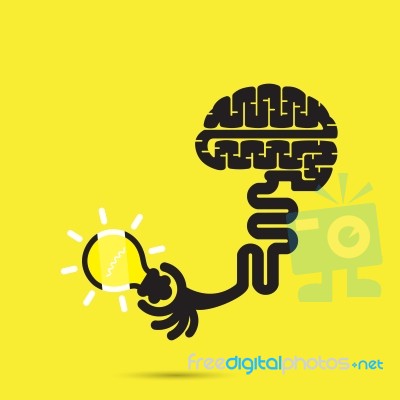 Brain Icon And Light Bulb Symbol Stock Image