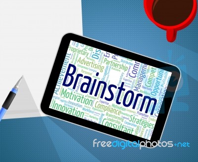 Brainstorm Word Shows Put Heads Together And Analyze Stock Image
