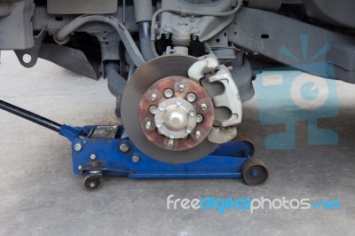 Brake Disk And Detail Of The Wheel Hub Stock Photo