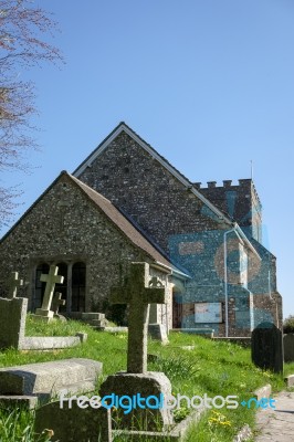 Bramber, West Sussex/uk - April 20 : Exterior View Of St Nichola… Stock Photo