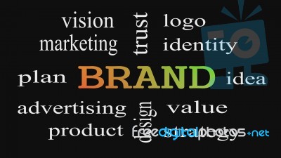 Brand Concept Word Cloud On Black Background Stock Image