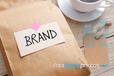 Branding Marketing Concept Closeup Product Paper Bag Stock Photo