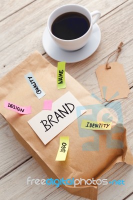 Branding Marketing Concept With Paper Bag And Coffee Stock Photo