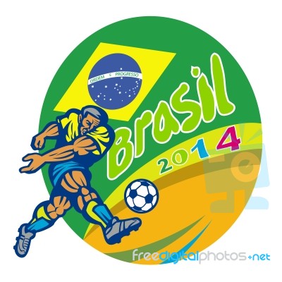 Brasil 2014 Football Player Kicking Retro Stock Image