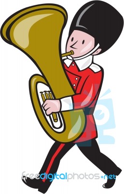 Brass Band Member Playing Tuba Cartoon Stock Image
