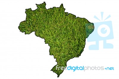 Brazil Map Background With Grass Stock Photo