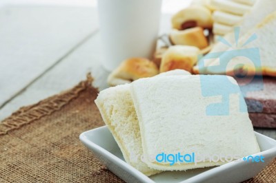 Bread Baked On Table Stock Photo