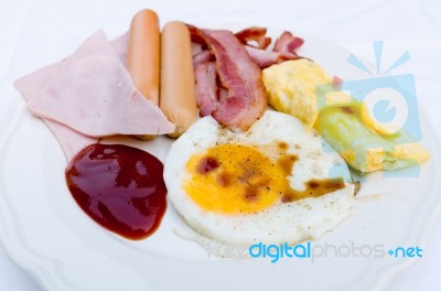 Breakfast In White Ceramic Dish Stock Photo