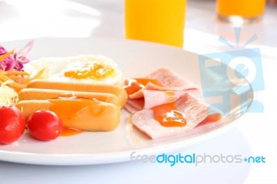 Breakfast Meal On Morning Table Stock Photo