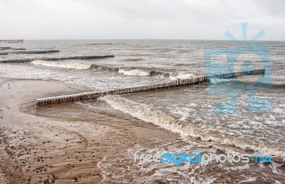 Breakwater Covered By Ice Stock Photo