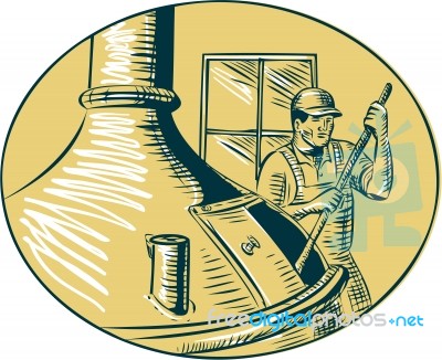 Brewmaster Brewer Brewing Beer Etching
 Stock Image