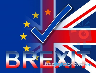 Brexit Tick Shows British Yes And Kingdom Stock Image