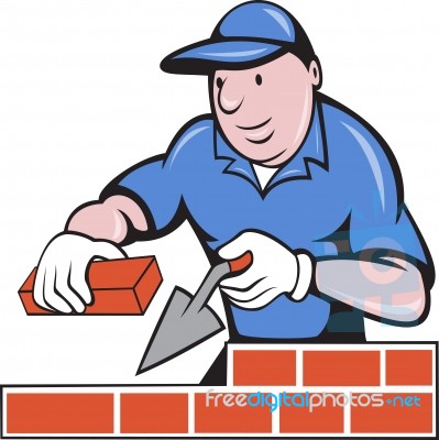 Bricklayer Mason At Work Stock Image