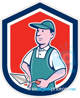 Bricklayer Mason Plasterer Shield Cartoon Stock Image